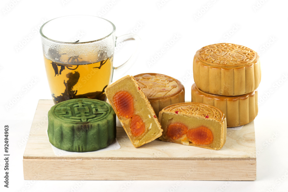 Group of Moon cake and cup of tea Group of Moon cake and cup of tea