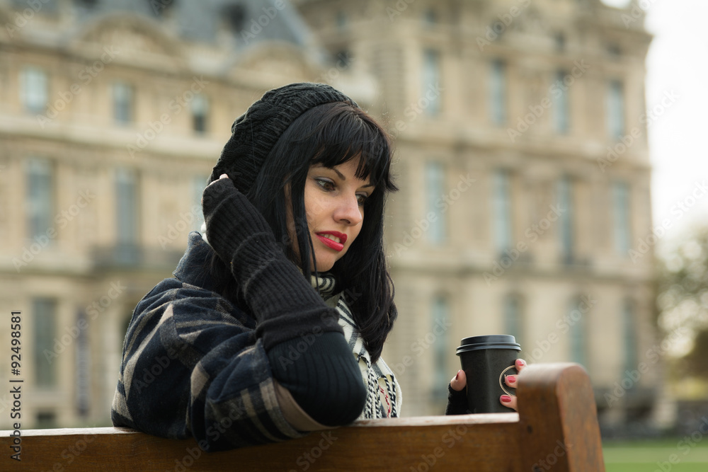 Portrait of young attractive brunette on vacation in Paris France Portrait of young attractive brunette on vacation in Paris France