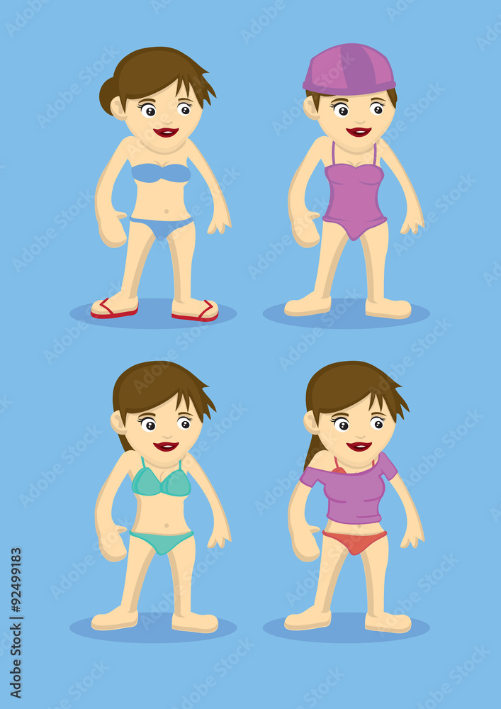 Girls Swimsuit Fashion Vector Illustration Girls Swimsuit Fashion Vector Illustration