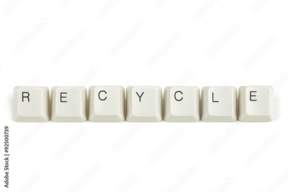 recycle from scattered keyboard keys on white recycle from scattered keyboard keys on white