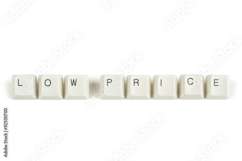 low price from scattered keyboard keys on white