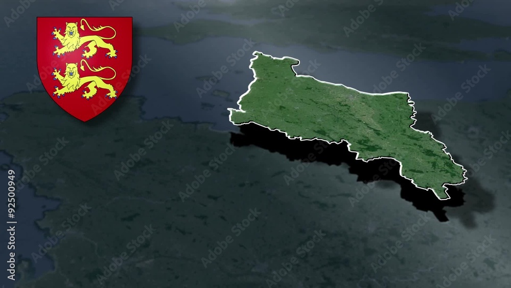 Lower Normandy. whit Coat of arms animation map Regions of France Stock