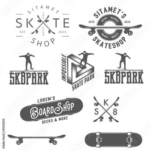 Set of skateboarding labels, badges and design elements
