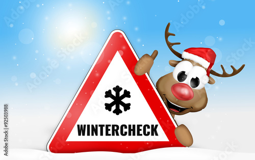 Wintercheck Rentier Schild