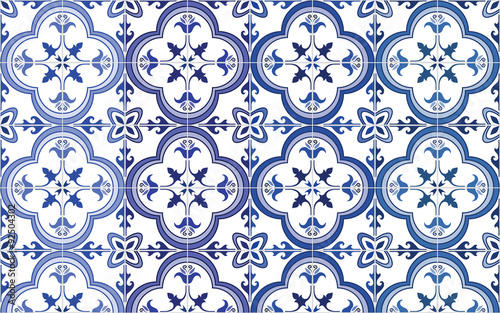 Traditional ornate portuguese tiles azulejos, 4 tone variations in blue. Vintage pattern. Abstract background. Vector illustration, eps. 
 photo