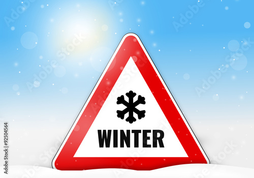 cold sunny winter red sign ...