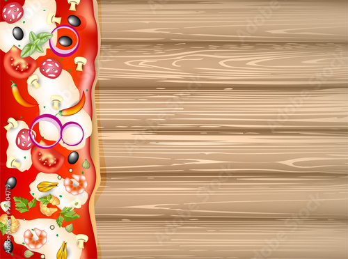 Pizza on wooden table