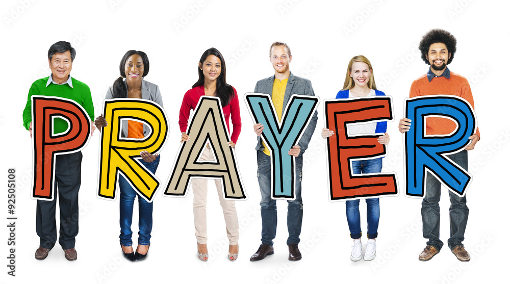 Multiethnic Group of People Holding Letter Prayer Multiethnic Group of People Holding Letter Prayer