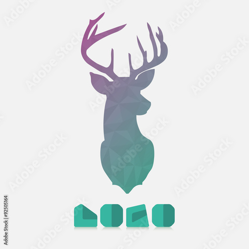 Polygonal hipster logo with head of deer in mint color with gradient photo