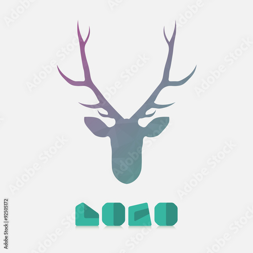 Polygonal hipster logo with head of deer in mint color with gradient