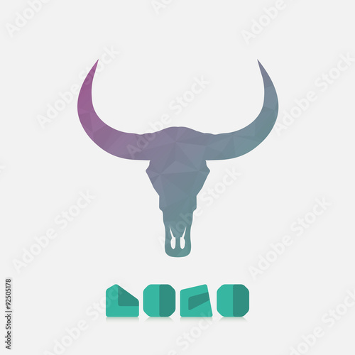 Polygonal hipster logo with head of buffalo in mint color with gradient