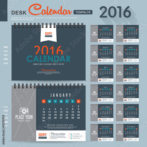 Desk Calendar 2016 Vector Design Template with abstract pattern. Set of 12 Months. vector illustration