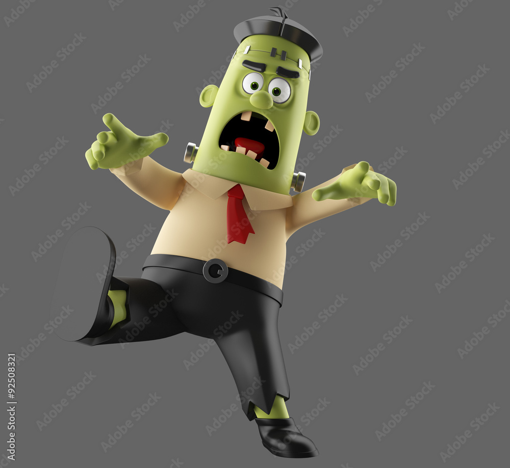 Fototapeta premium 3D Halloween party cartoon isolated icon frankenstein, funny scary man character, zombie figure