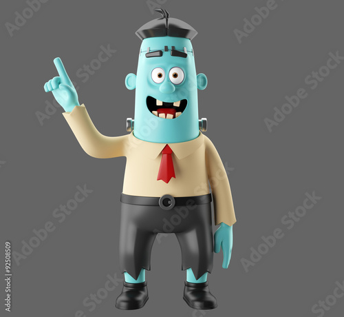 3D Halloween party cartoon icon frankenstein, funny scary man character, zombie figure