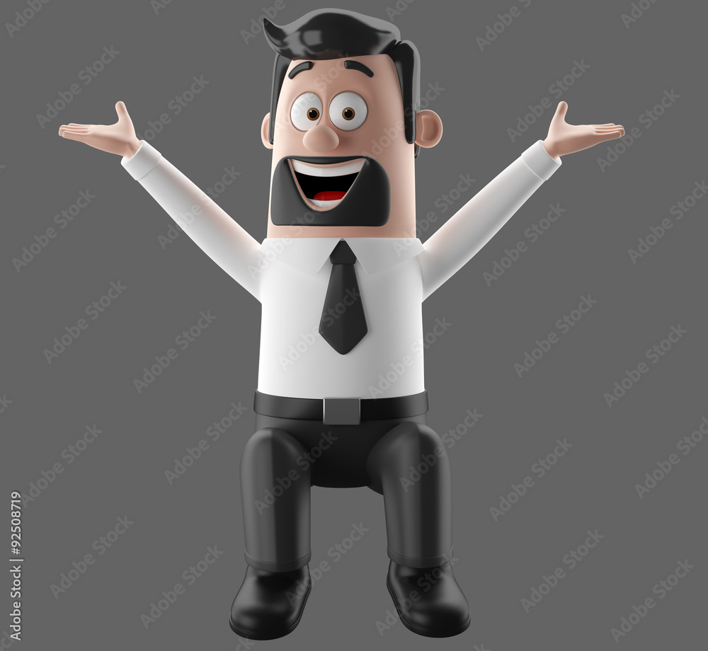 Obraz premium 3D funny cartoon character illustration office man in suit isolated