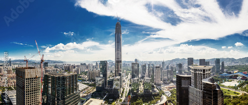 panorama view of skyscrapers in a modern city © zhu difeng