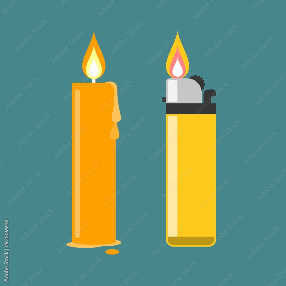 vector lighter and candle,flat design vector lighter and candle,flat design