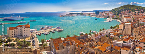 Split historic waterfront panoramic aerial view photo