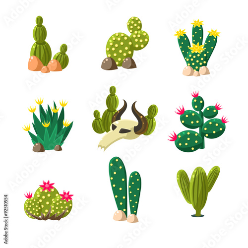 Cactus and Skull Icons, Vector Illustration Set
