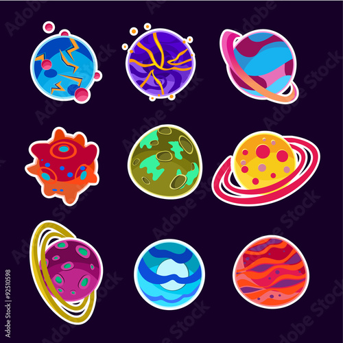 Fantasy Cartoon Planets Set