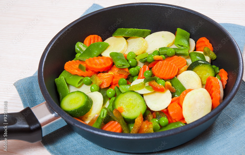 Mixed vegetables in a frying pan Mixed vegetables in a frying pan