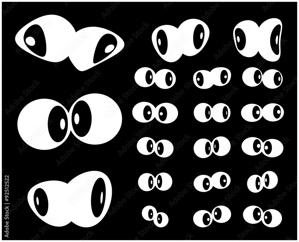 Set of cartoon, silhouette eyes. Vector illustration isolated on black background. Set of cartoon, silhouette eyes. Vector illustration isolated on black background.