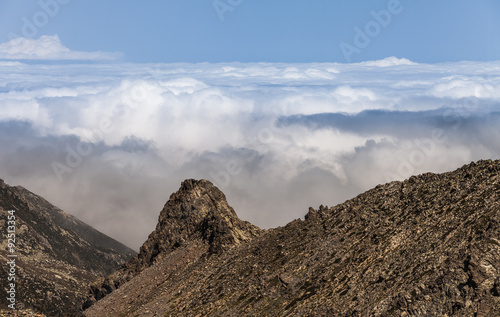 peaks of mountains above the clouds