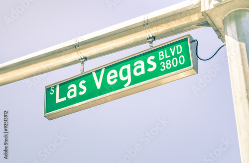 Las Vegas Strip road sign on the main street boulevard