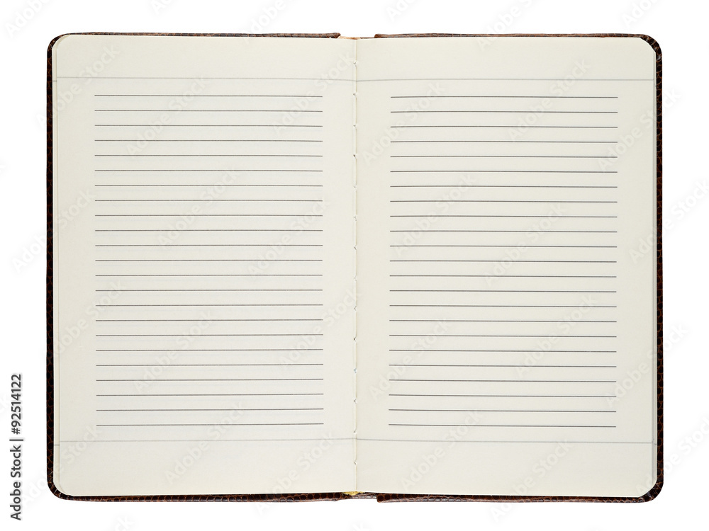 Empty Book on white background, Isolated Open Diary or Notebook