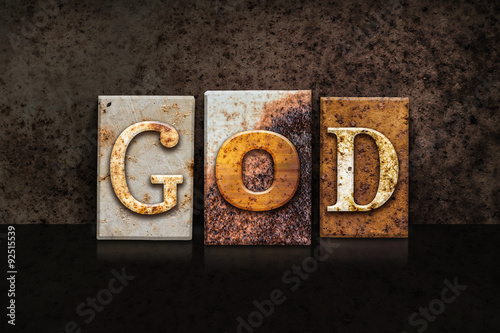 Cuadro en lienzo God Letterpress Concept on Dark Background