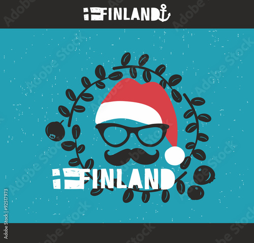 Cool emblem of Finland with hand drawn image in vintage style.