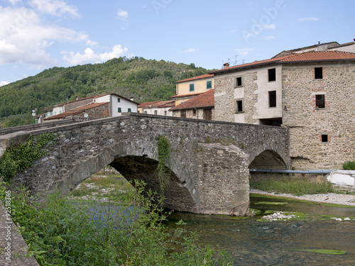 Ancient old bridge at Gragnola in Lunigiana, Italy.