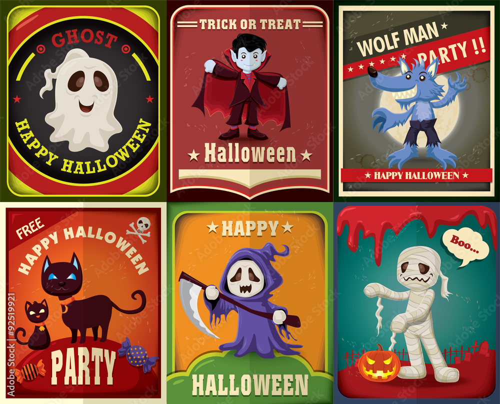 Vintage Halloween poster design set