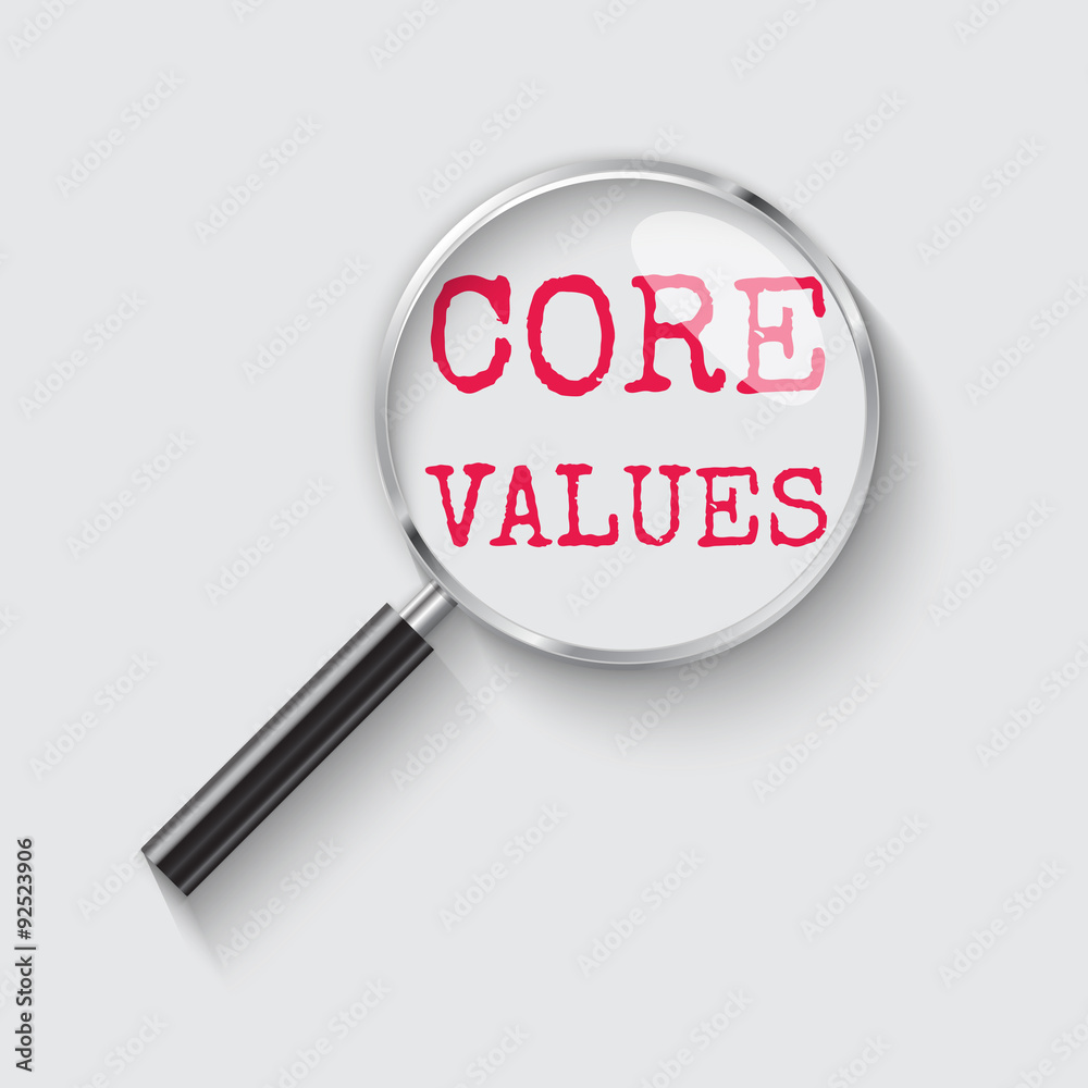 Core values Magnifying glass concept illustration Core values Magnifying glass concept illustration