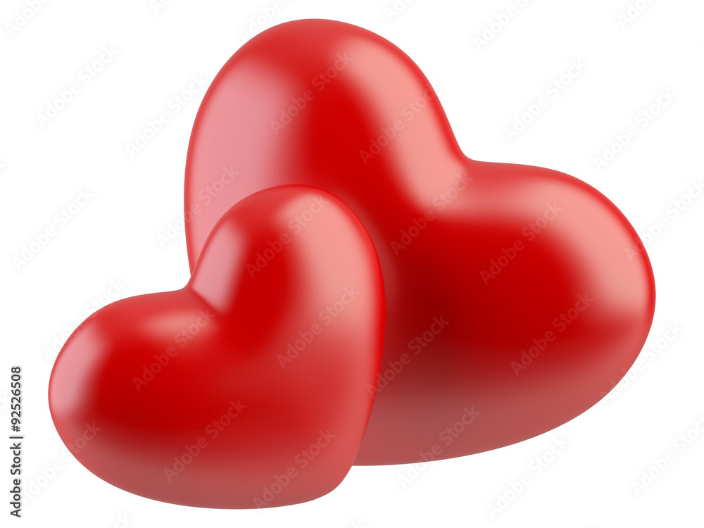 Two red hearts isolated on a white. Two red hearts isolated on a white.