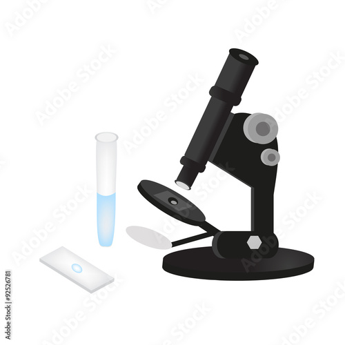 Black microscope. The glass slide. Tube. Vector illustration on