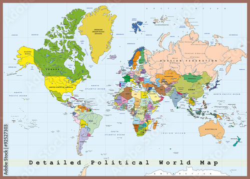 Fototapeta Szczegółowa mapa polityczna świata