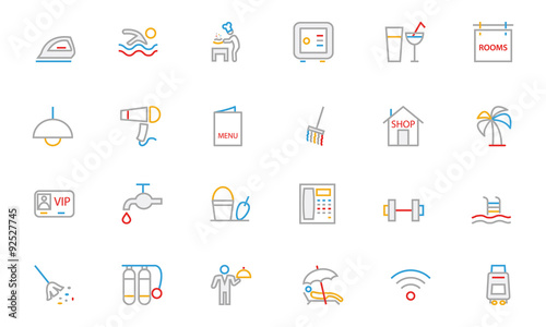 Hotel and Restaurant Colored Outline Vector Icons 2