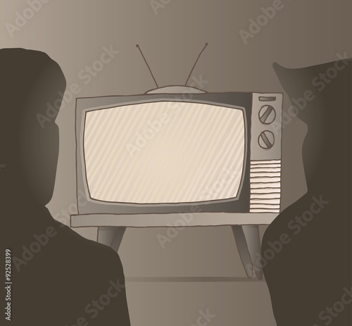 People watching old vintage tv set