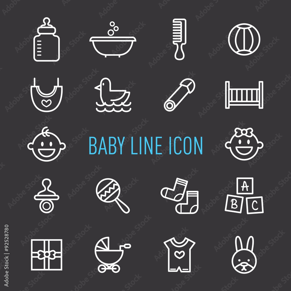 set of baby line icon isolated on black background set of baby line icon isolated on black background