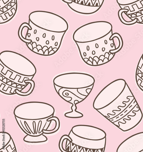 antique cup doodle seamless background