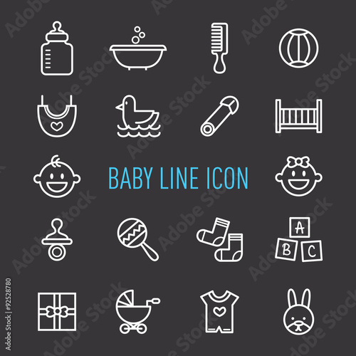 set of baby line icon isolated on black background
