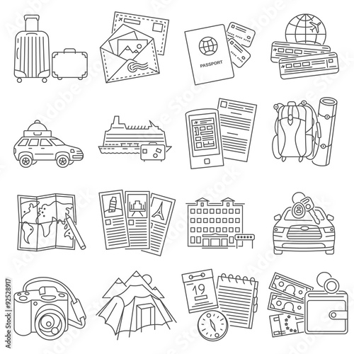 Vacation travel icons set line