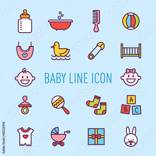 set of baby line icon isolated on blue background