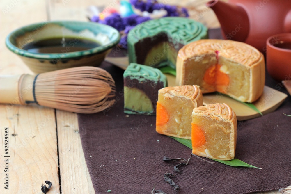 Festival moon cake and tea - china dessert delicious. Festival moon cake and tea - china dessert delicious.