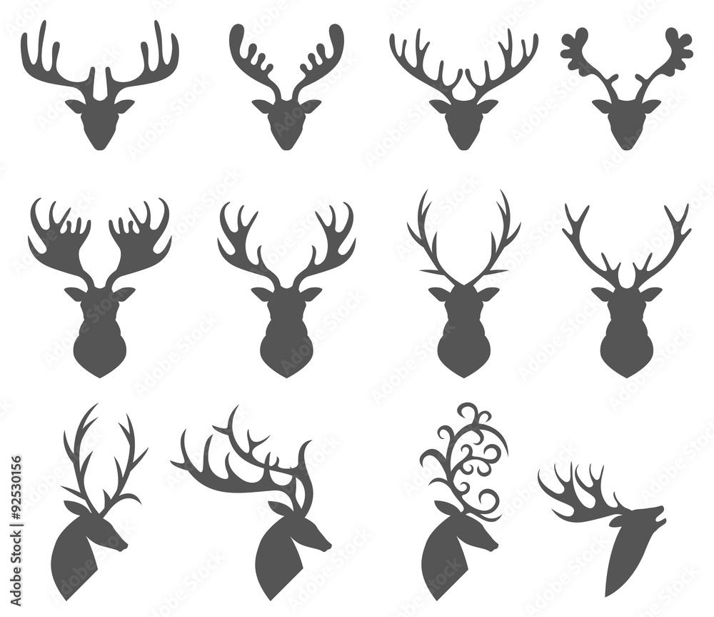 Set of a deer head silhouette on white background Set of a deer head silhouette on white background