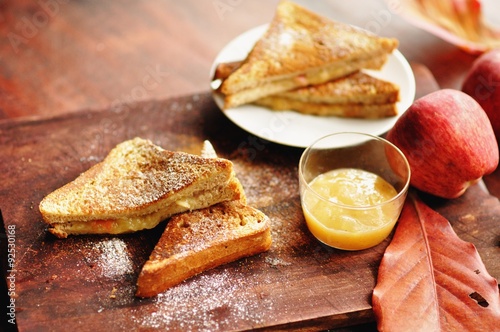 Bilde på lerret Sandwich with apple filling applesauce and apples in background