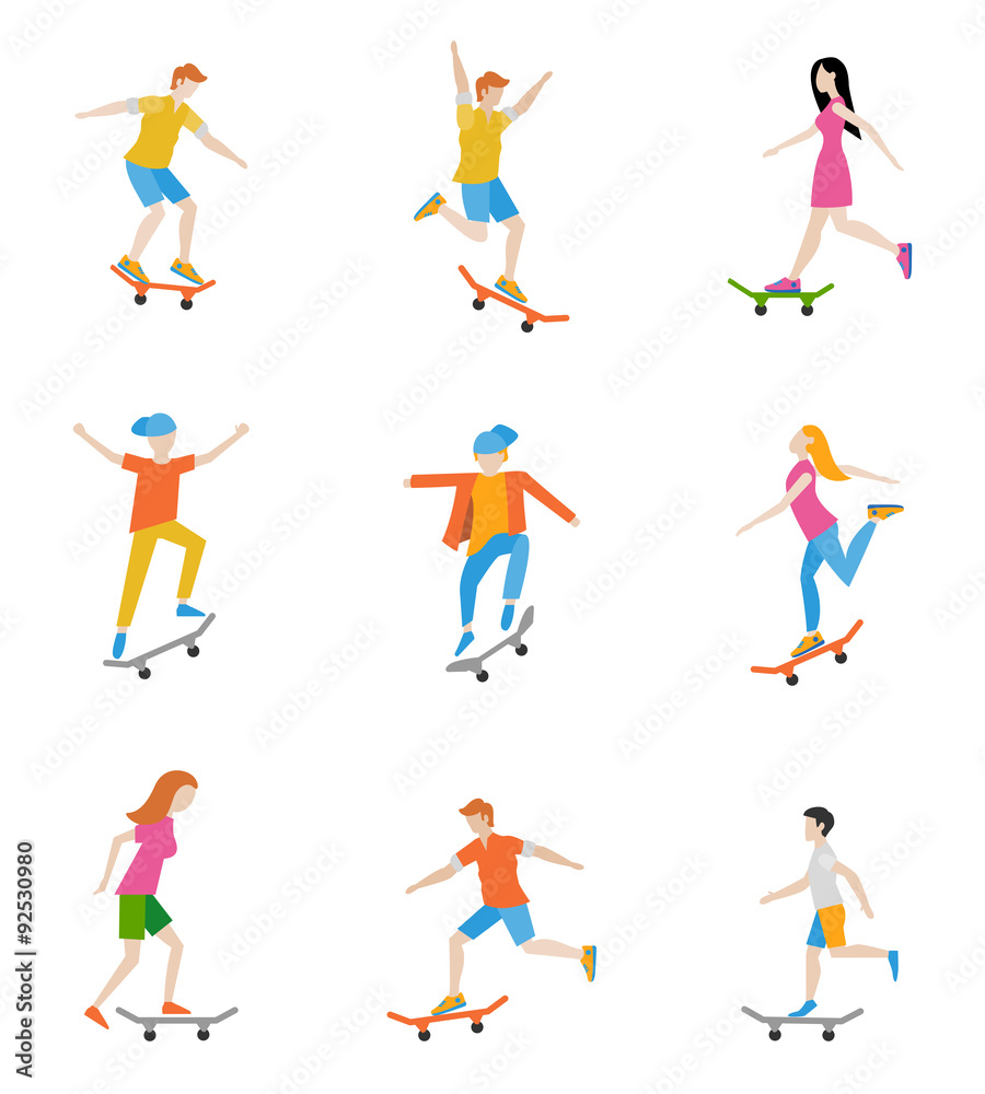 Skateboard characters set. Skateboard characters set.