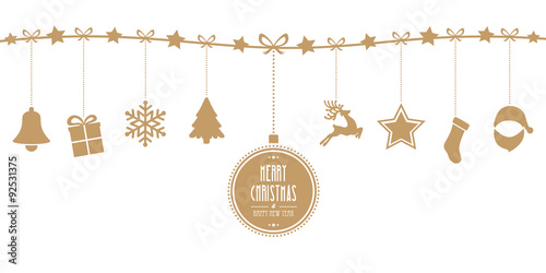 christmas elements hanging line gold isolated background