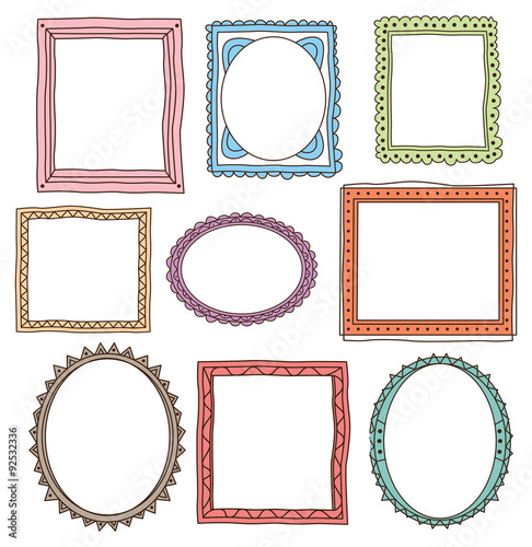 set of colorful vintage photo frame in doodle style